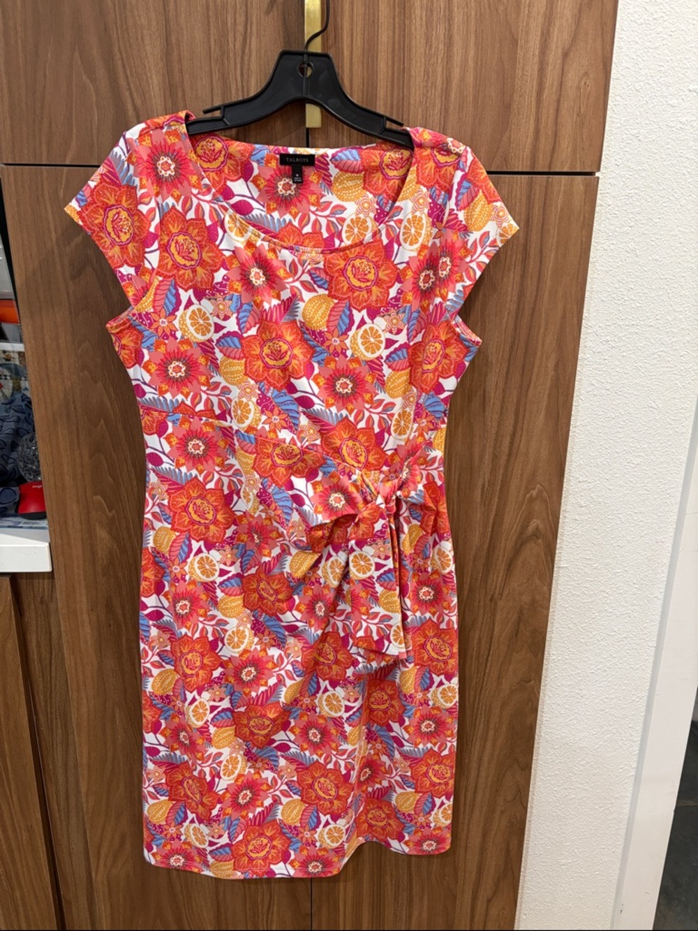 Talbots Floral Tie-Waist Sheath Dress in Orange and Pink size M - Picture 2 of 6